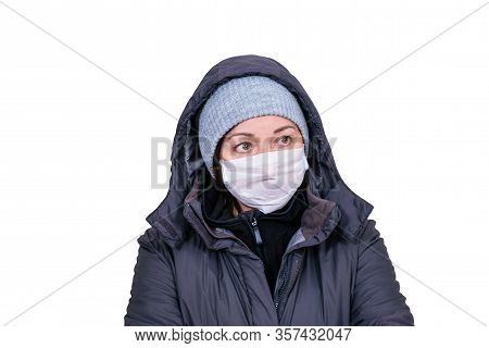 Medical Mask Background White Middle Age 50 Plus Woman Coronavirus Covid 19 Jacket Hat