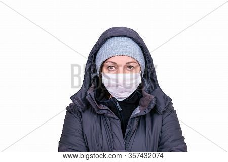 Medical Mask Background White Middle Age 50 Plus Woman Coronavirus Covid 19 Jacket Hat