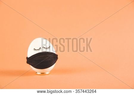 Easter Eggs With Corona Virus Covid19 Protection Concepts. Easter Eggs Wearing Mask For Easter Holid