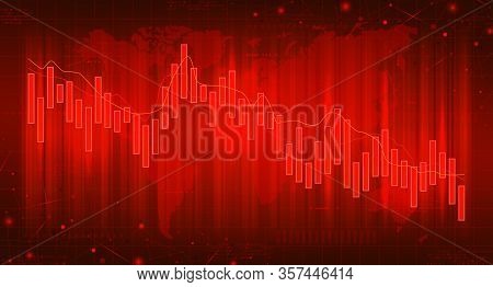 Red Banner With Financial Falling Charts. Concept Of Digital Stock Market Trading. Vector Illustrati