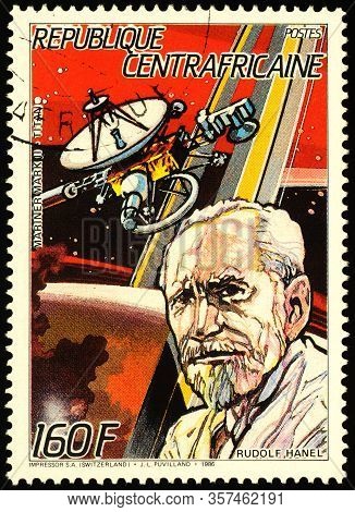 Moscow, Russia - March 24, 2020: Stamp Printed In Central African Republic Shows Rudolf Hanel, Infra