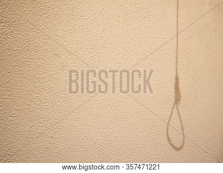 Hanging Suicide Death Concept Loop Shadow On A Wall Abstract Picture For Advertising On Sad Human Th
