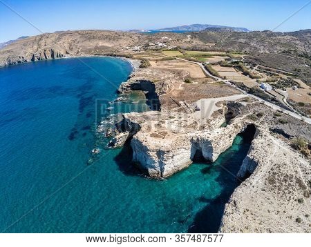 Aerial View Of Cliffs And Beach In Papafragas Beach