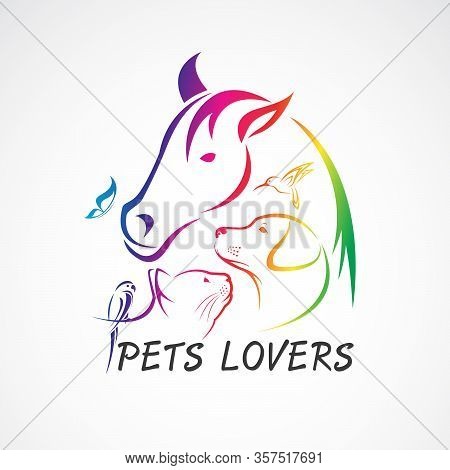 Vector Group Of Pets - Horse, Dog, Cat, Bird, Butterfly, Rabbit Isolated On White Background. Pet Ic