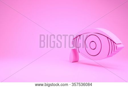 Pink Reddish Eye Due To Viral, Bacterial Or Allergic Conjunctivitis Icon Isolated On Pink Background