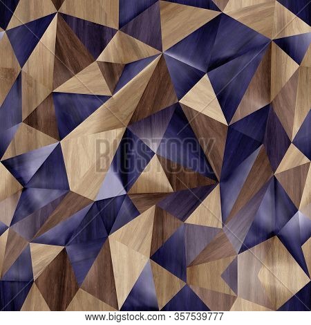 Abstract Parquet Floor With Rumpled Futuristic Triangular Geometric Surface And Wooden 3d Background