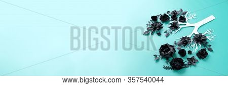 Foci In The Lungs In The Form Of Flowers Made Of Black Paper Against The Background Of Light White F