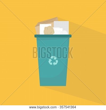 Sorting Reusable Garbage Concept. Paper Litter Collected For Recycling In Trashbin On Color Backgrou