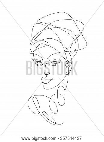 Continuous One Line Drawing. Abstract Portrait Of Young African Woman In Minimalistic Modern Style