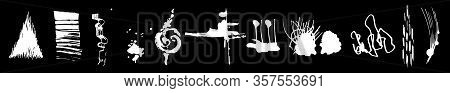 Set Of Ink Blots And Shapes. Abstract Black And White Shapes. Imprints, Graphics. Horizontal Format,