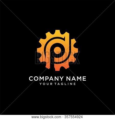 Initial Dp Gear Logo Template Vector,isolated On A Black Background