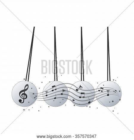 Pendulum Icon, Newtons Cradle With Note. Music Concept. Stock Vector Illustration Isolated On White 
