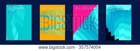 Metallic Gold Blue Liquid Texture For Foil Label. Vintage Cosmic Design. Set Of Vector Backgrounds F