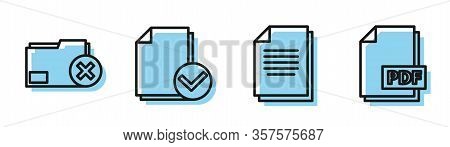 Set Line Document, Delete Folder, Document And Check Mark And Pdf File Document Icon. Vector