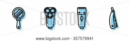 Set Line Electrical Hair Clipper Or Shaver, Hand Mirror, Electric Razor Blade For Men And Straight R