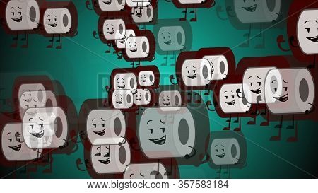 Toilet Roll happy Emoji particles flow illustration background. Toilet paper emoji smiles, character