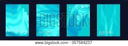 Classic Blue And Indigo Fluid Minimal Design. Metal Foil Label. Vintage Paper Gradient Texture. Ligh