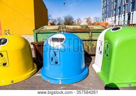 Trash Can Europe. Waste Recycling In The European Union. Painted Trash Bins. Plastic Utilization