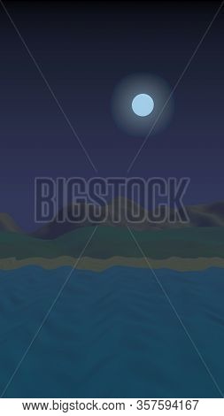 Starry Moonless Sky. Ocean Shore Line With Waves On A Beach. Island Beach Paradise With Waves. Vacat