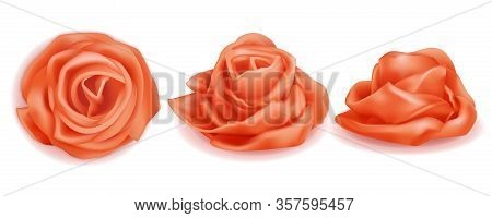 Realistic 3d Pickled Ginger Rose Set. Pink Sushi Condiment Isolated On White Background. Asian , Top
