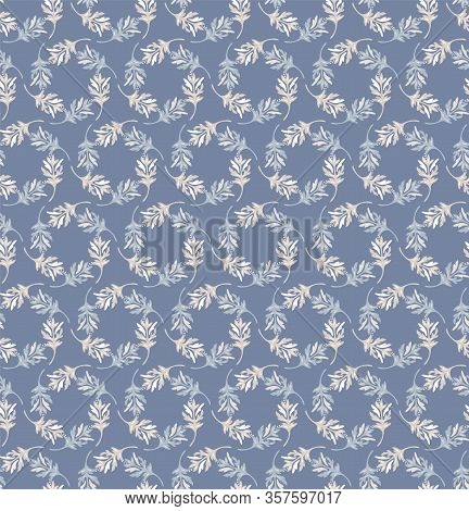 French Blu Shabby Chic Damask Vector Texture Background. Antique White Blue Flower Seamless Pattern.