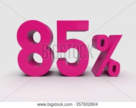3d Render: Pink 85% Percent Discount 3d Sign on Light Background, Special Offer 85% Discount Tag, Sale Up to 85 Percent Off, Eighty Percent Letters Sale Symbol, Special Offer Label, Sticker, Tag