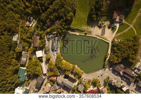 Photo Taken From Above Over The Lake Of Cerretano In The Resort Of Cerreto Lakes At The Foot Of The 