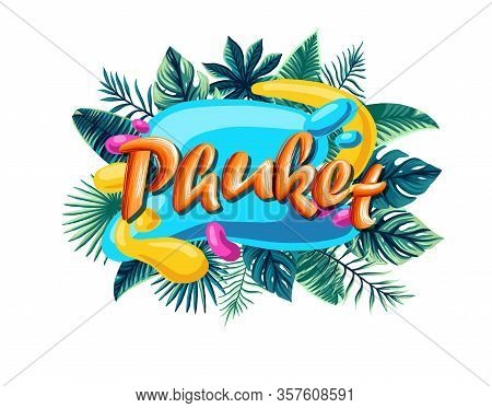 Phuket Tropical Leaves Bright Banner Orange Letters