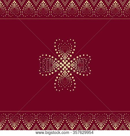 Seamless Geometric Ornamental Vector Pattern On Red Background. Abstract Background Motif Ulos. Crea