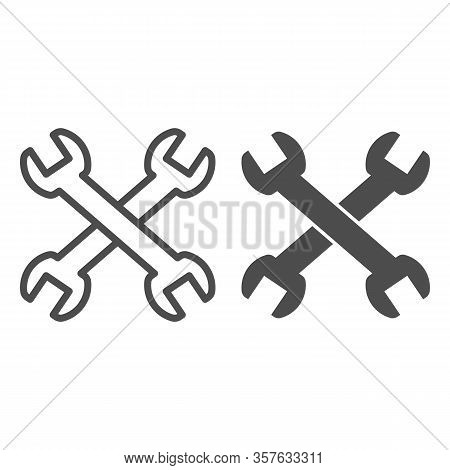 Wrenches Line And Solid Icon. Two Crossed Handle Tools, Technical Or Repair Item Symbol, Outline Sty