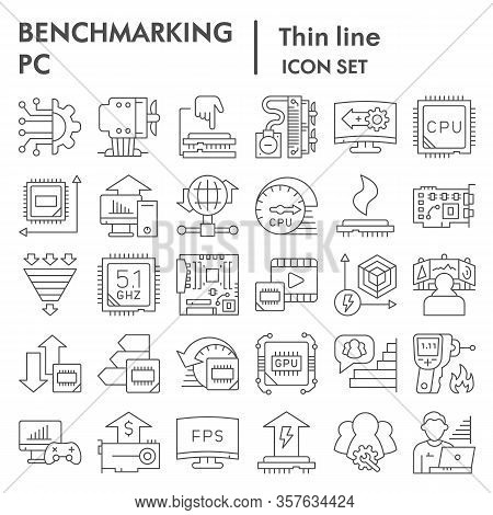 Benchmarking Thin Line Icon Set. Technology And Computer Signs Collection, Sketches, Logo Illustrati