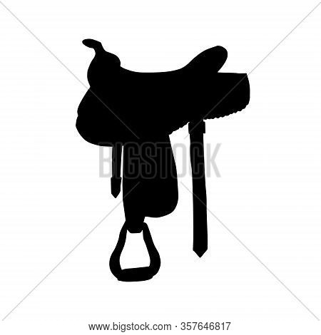 Vector Black Western Cowboy Equestrian Horse Saddle Silhouette Isolated On White Background