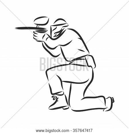 Illustration Of Paintball Player. Extreme Sport Background. Drawing Vector