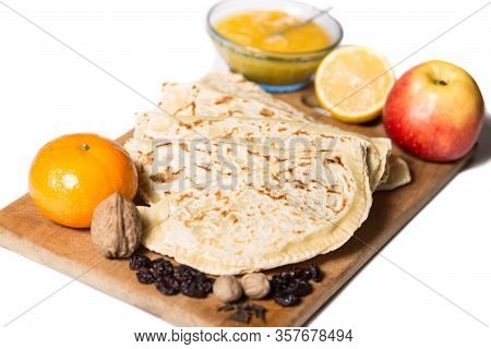 Chapati Indian Flat Cakes With Water, May Be With Fruit Or Meat