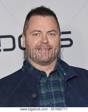 LOS ANGELES - MAR 02:  Nick Offerman Nick Offerman arrives for FXâs Limited Series âDevsâ Los Angeles Premiere on March 02, 2020 in Hollywood, CA
