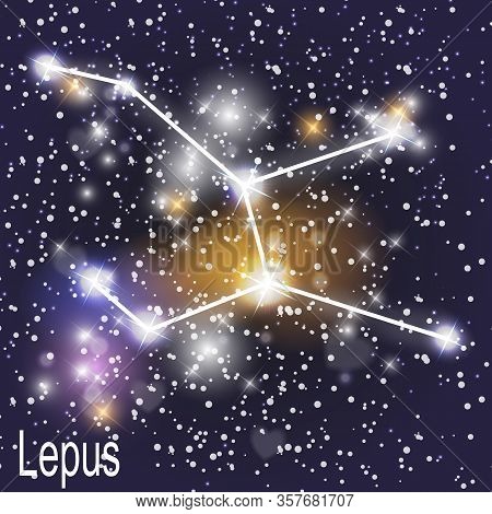 Lepus Constellation With Beautiful Bright Stars On The Background Of Cosmic Sky Vector Illustration