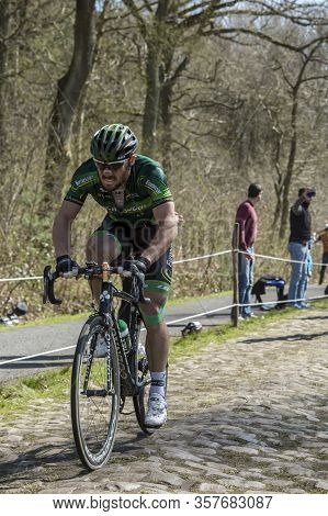 Wallers,france - April 12,2015: The French Cyclist Morgan Lamoisson Of Europcar Team Riding On A Cob