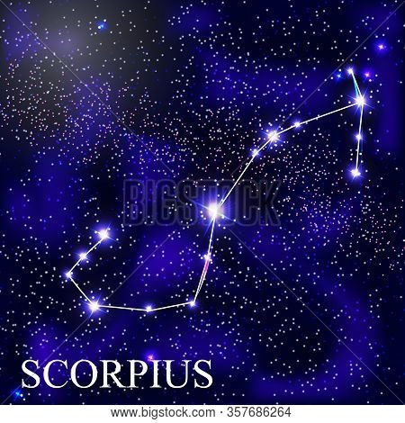 Scorpius Zodiac Sign With Beautiful Bright Stars On The Background Of Cosmic Sky Vector Illustration