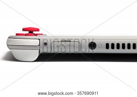 Moscow, Russia - February 18, 2020: Grey Nintendo Switch Lite On White Background. Latest Entry Into