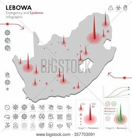 Map Of Lebowa Epidemic And Quarantine Emergency Infographic Template. Editable Line Icons For Pandem