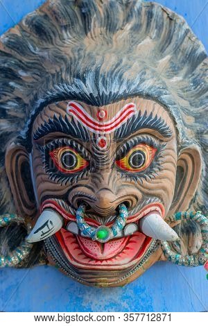 Purulia, West Bengal, India - August 15th 2017 : Colorful Chhau (or Chhou) Mask Of A Demon, Called A