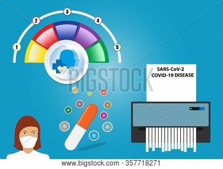 Coronavirus Infographic Showing Doctor With Medical Mask, Five Colorful Semicircular Blank Labels Re