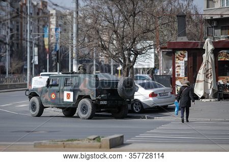 Bucharest, Romania - March 25, 2020: Romanian Army Was Called To Assist The Police In Enforcing A Fu