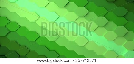 Abstract Gradient Green Honeycomb Background, 3d Rendering