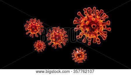 Image Of Flu Covid-19 Virus Cell Under The Microscope On The Blood.coronavirus Covid-19 Outbreak Inf