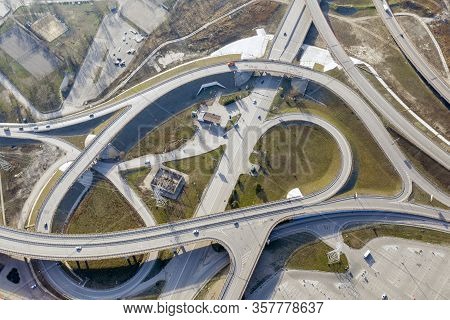 Rostov-on-don, Russia, Top View Of Vehicles Driving On Densely Curved Bridge Road
