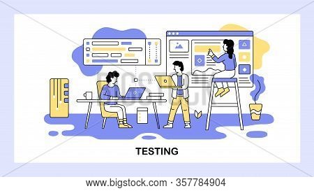 Software Development Team Work Together. Developer Testing New Software. Dashboard, Analysis, Teamwo