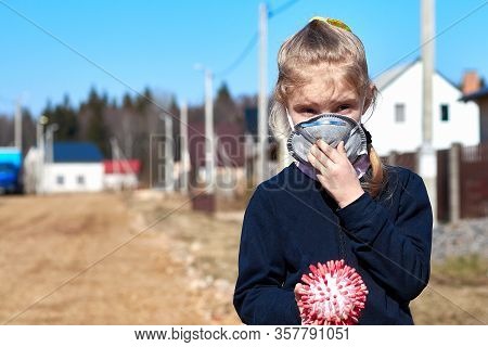 A Child With White Hair In A Dark Sweater And Medical Mask. Prohibition Of School Attendance. Insula