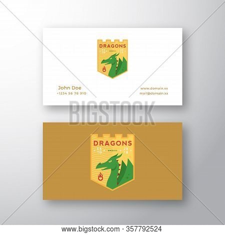 Dragons Medeival Sports Team Emblem. Abstract Vector Sign, Symbol Or Logo And Business Card Template