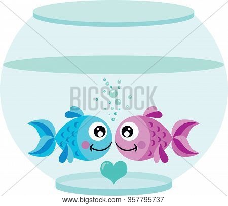 Scalable Vectorial Representing A Couple Of Fishes In Globe Aquarium, Element For Design, Illustrati